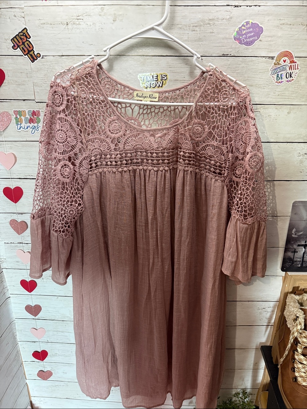 Indigo Rose Women's Rose Crochet Yoke Tunic